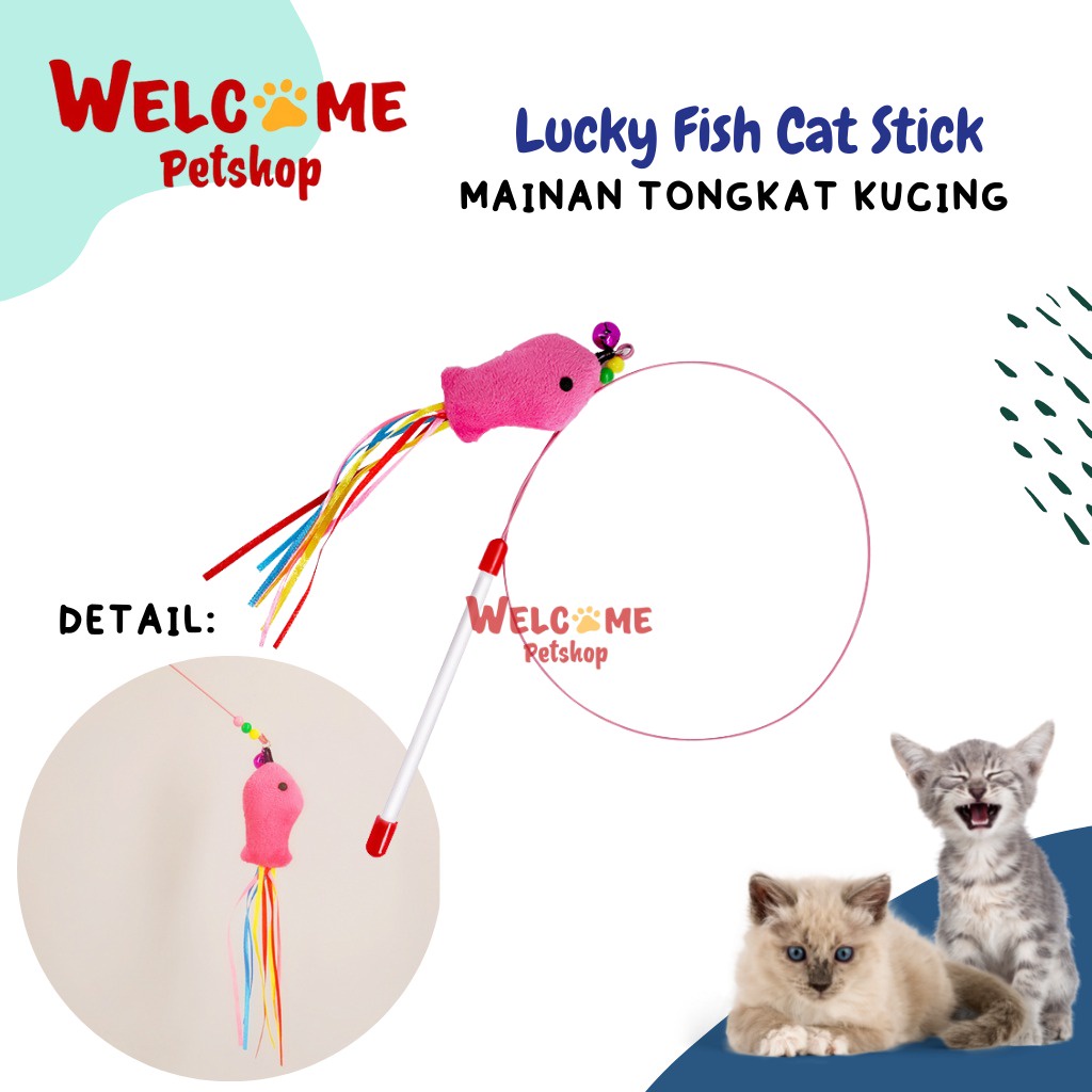 Lucky Fish Cat Stick Mainan Tongkat Kucing Ikan Boneka Kerincing Cat