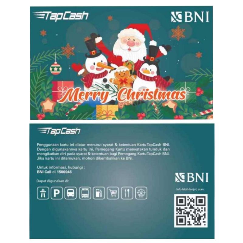 Kartu BNI Tapcash edisi Natal Merry Christmas - Santa Clause Green Edition ORI /Like eMONEY eTOLL Flazz or Brizzi