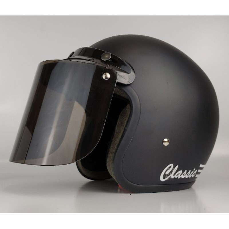 Helm Bogo Retro Classic Strip Hitam Doff list Putih