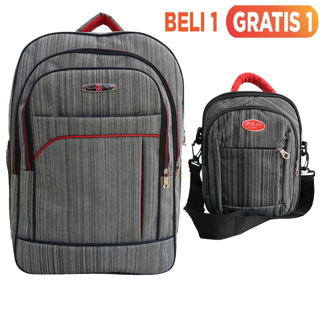 BELI 1 GRATIS 1 - BACKPACK LOCKO RANSEL LAPTOP BONUS SLINGBAG GADGET TAS TABLET IPAD