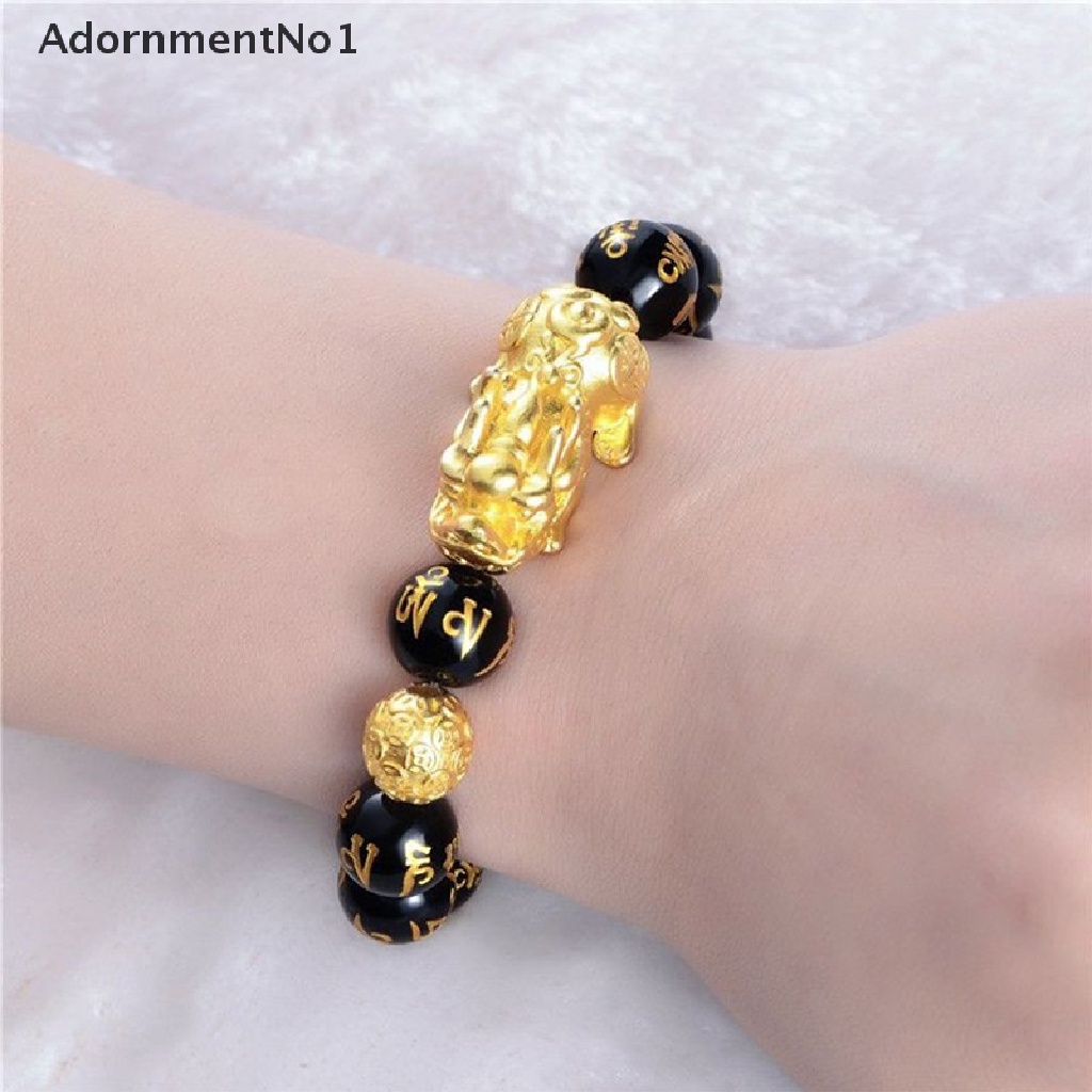 (AdornmentNo1) Gelang Tangan Batu Obsidian Warna Hitam / Emas Untuk Unisex / Pria / Wanita