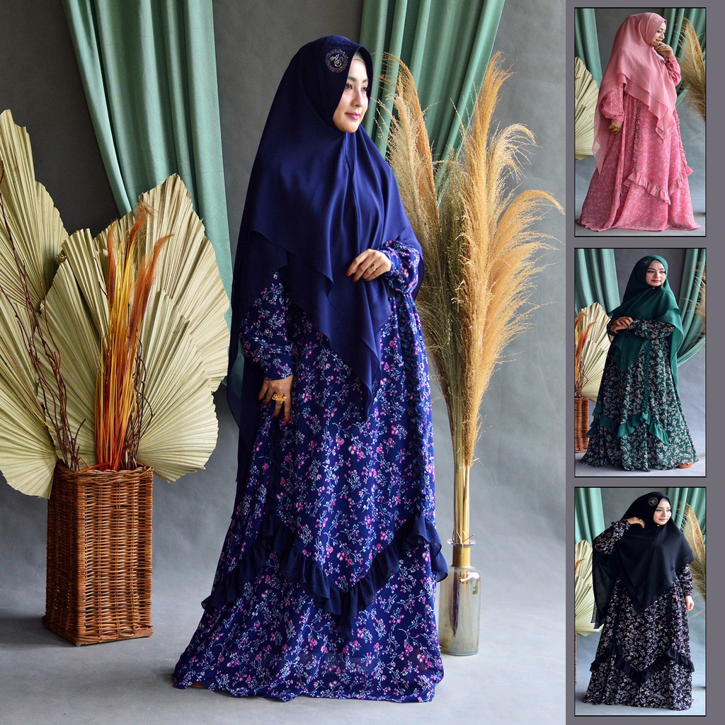 GAMIS MODERN SYARI CERUTY PRINTING NAVY