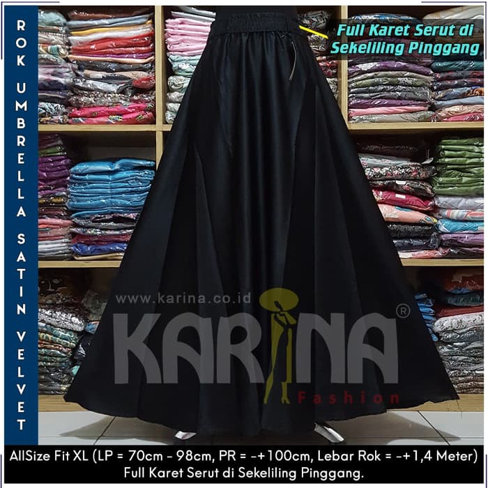 TERMURAH"Rok Satin Velvet / Rok Polos Panjang / Rok Lebar Karet (Hitam)"