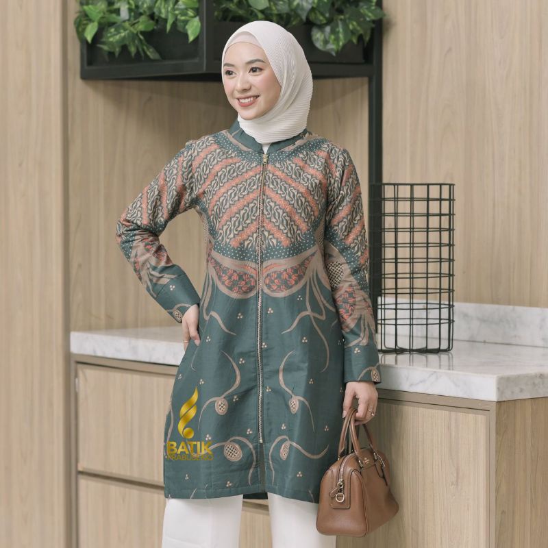 ULFA ARMY TUNIK ATASAN OUTER BATIK WANITA PRABUSENO ORIGINAL BATIK KATUN PRINTING HAND MADE BATIK SO
