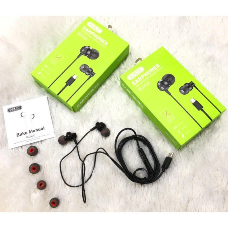 Headset Earphone Robot RE240C RE-240C Tipe C Original Produk by Robot  )