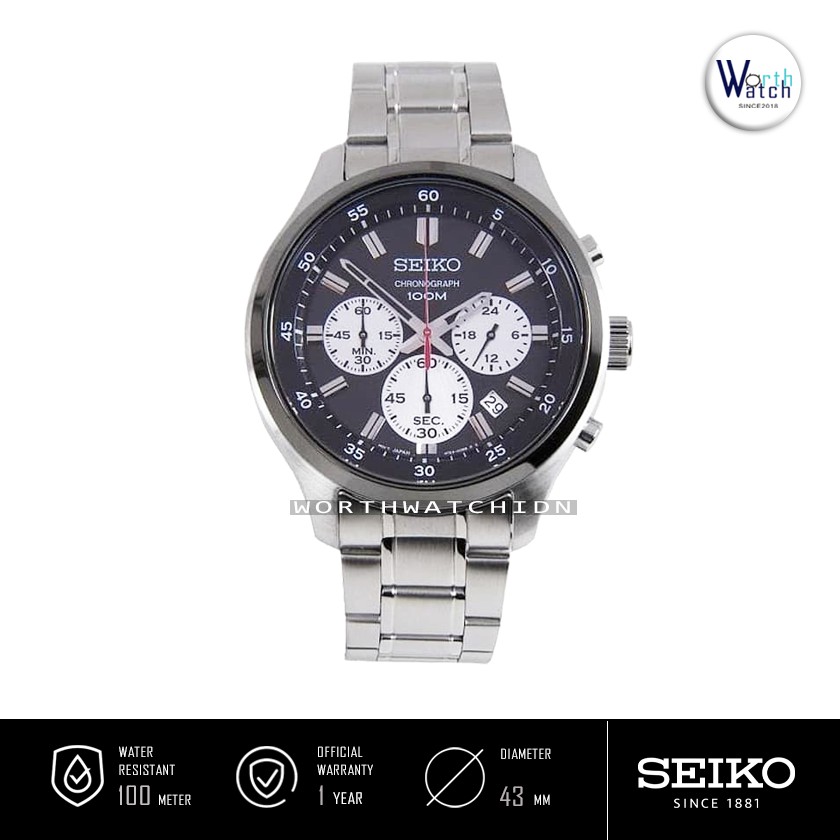 Jam Tangan Pria Branded Seiko Chronograph Black Stainless Steel Original SKS-593-P1 100M Water Resis