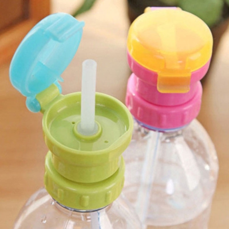 1 Set Kids Water Bottle Cap Spill Proof Juice Soda Water Bottle with Straw Safe Drink Straw Sippy Cap Feeding for Kids