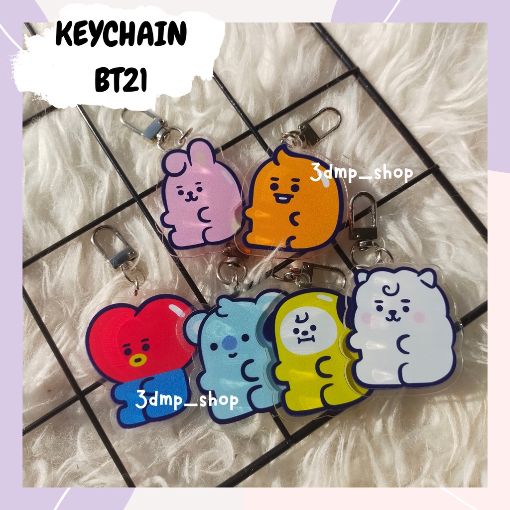 Gantungan Kunci Ganci Keychain BTS BT21 Bulu Tata Chimmy Shooky Mang Cooky 2bandul KPOP