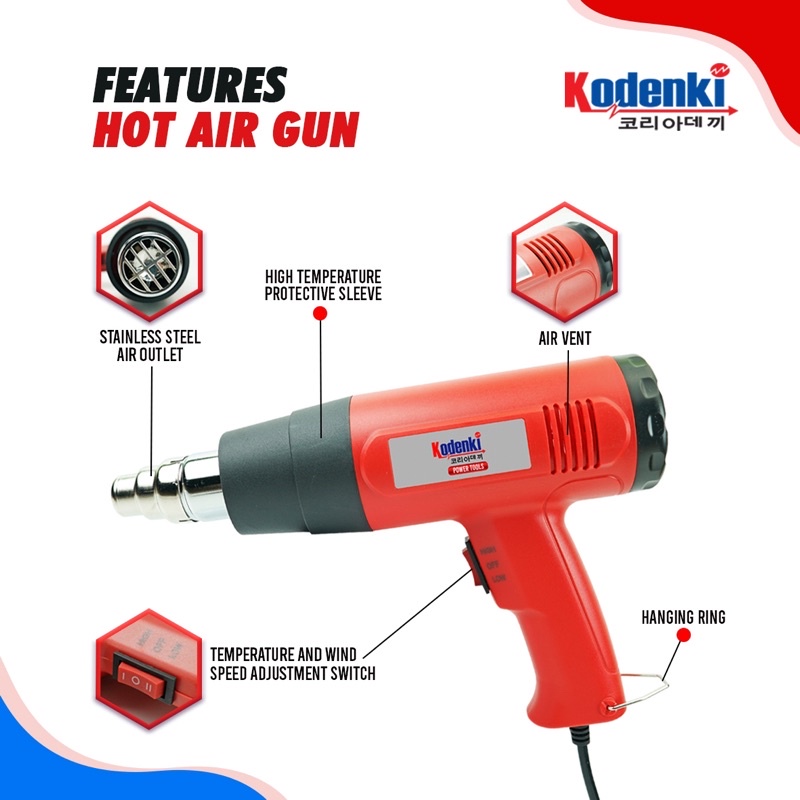 Mesin Hot Gun Blower Tangan Heat Gun Mesin Pemanas Plastik Srink Kodenki