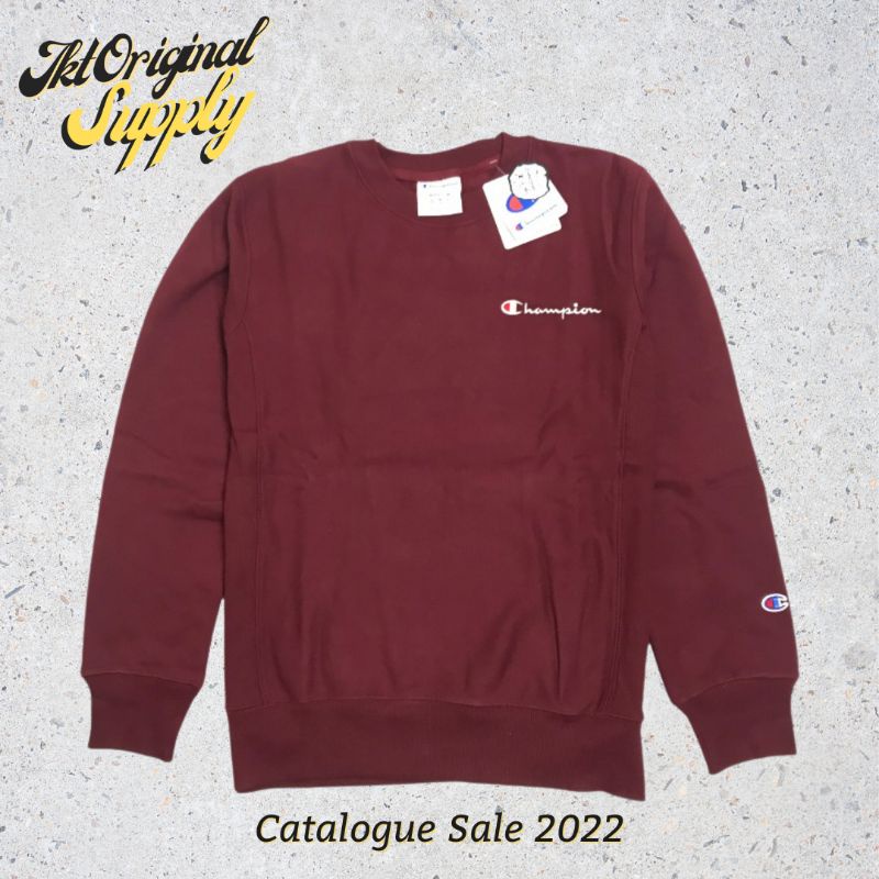 Champion Reverse Weave Basic Small Logo Crewneck Maroon ORIGINAL