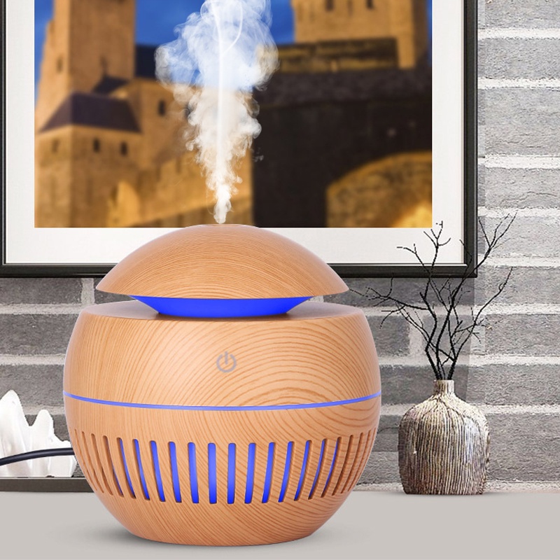 Humidifier Air Aromaterapi Diffuser Model Bulat Kecil Tekstur Kayu 130ml