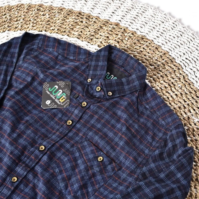 Hem Bata Daun Yuraa Batik Baju Kemeja Pria Pendek Casual Formal S VP862  Flanel Lelaki (Levis) Biru