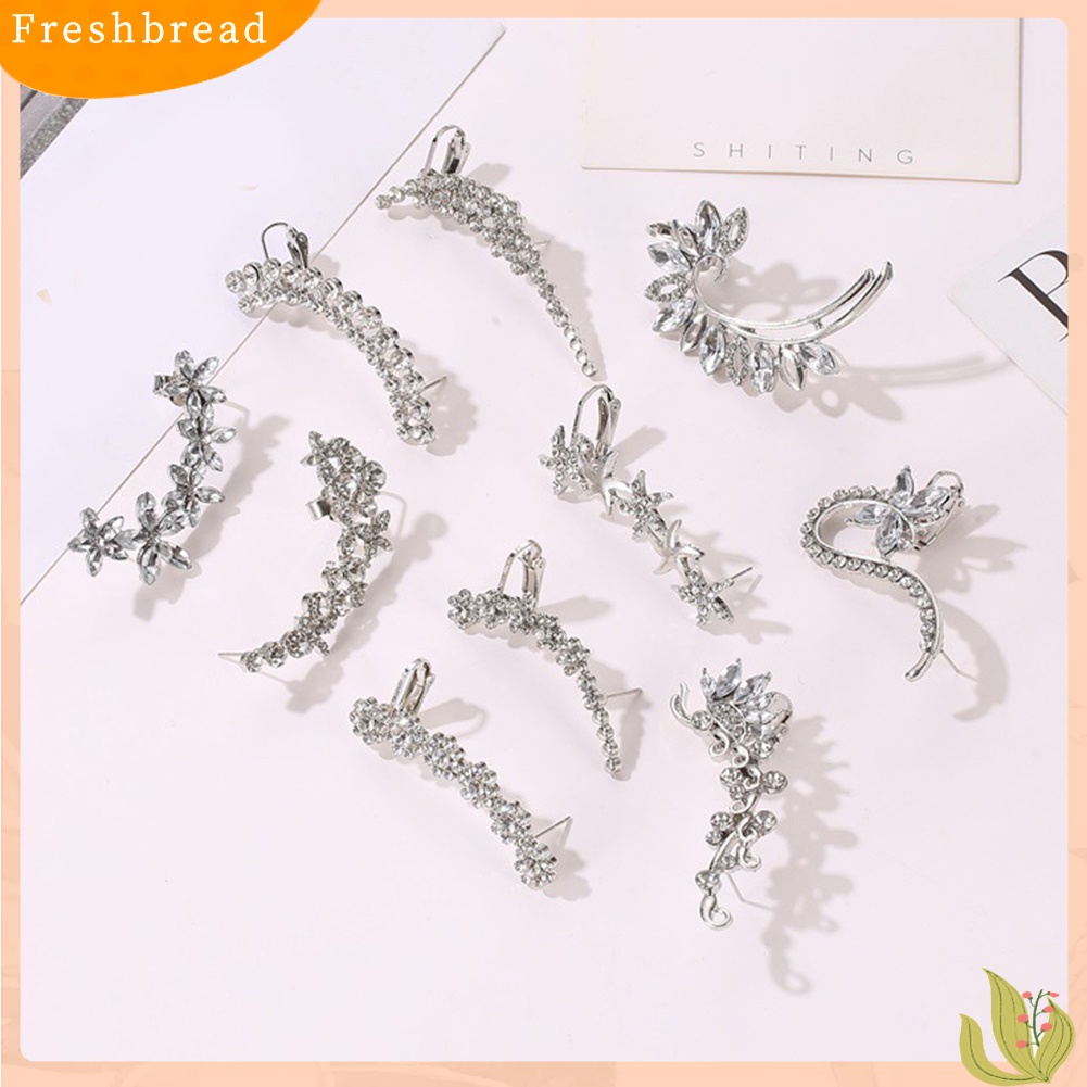 Fresh| 1pc Anting Klip Telinga Wanita Model Bunga Butterfly Helix Hias Berlian Imitasi