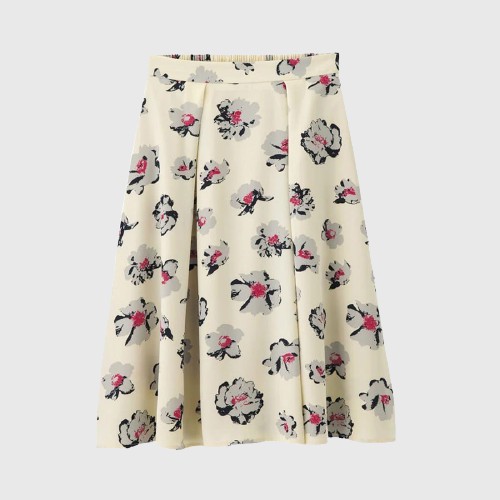 UNIQLO Rok Flare Ivory Pleat Flower