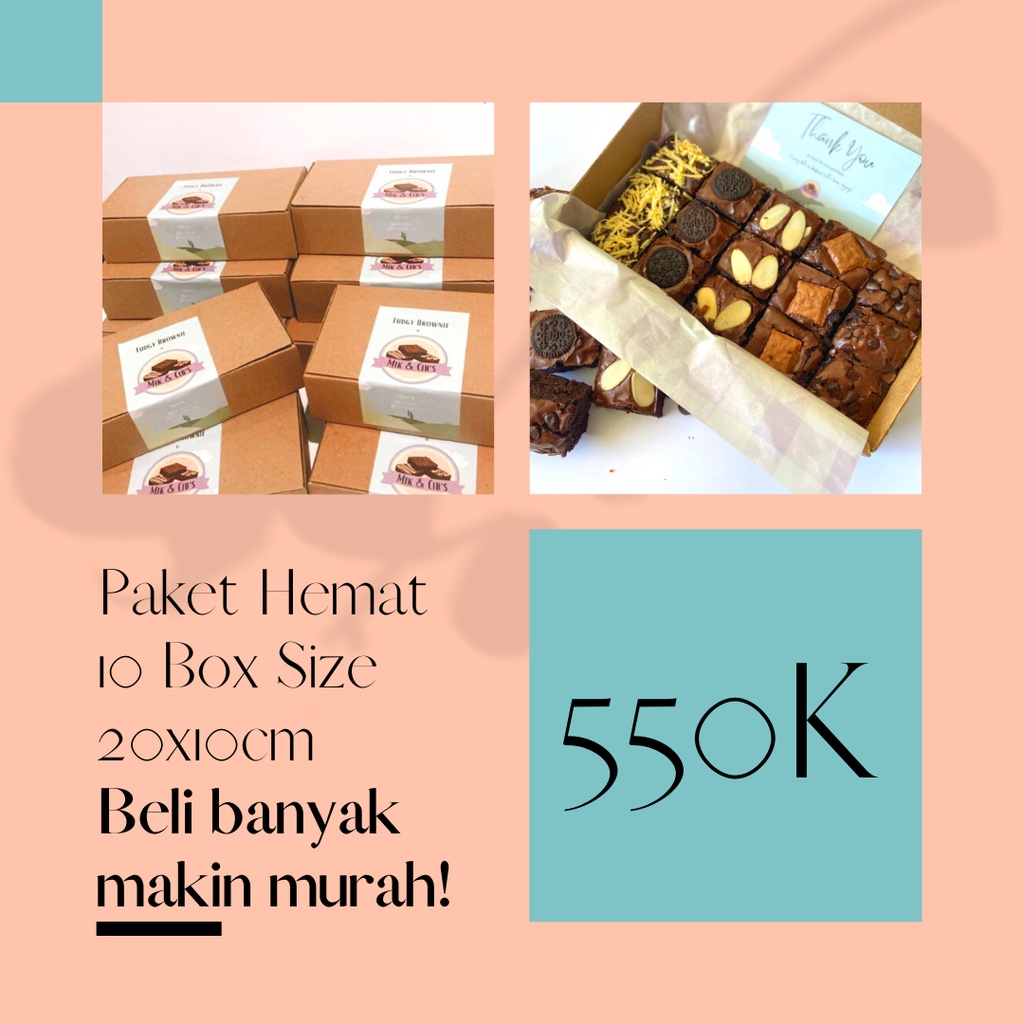 

Paket Hemat 10 Box Fudgy Brownie Mikncib's Ukuran 20x10cm Brownies Sekat Banyak Toping Murah