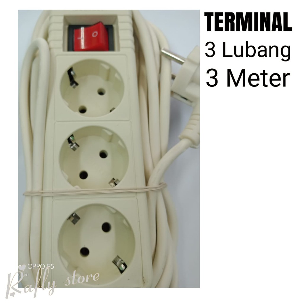 Jual Rafly; Kabel Colokan 3 Lubang 3 meter Ada Tombol ON/OFF Terminal ...