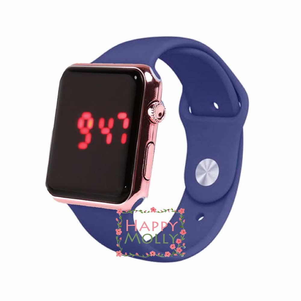 LED Watch [ Navy Rose Gold ] Jam Tangan Digital Pria &amp; Wanita - Strap Rubber - FREE STRAP
