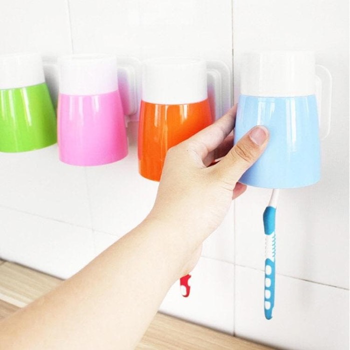 Set Holder Sikat + Gelas Kumur Dengan Suction Cup Untuk Berkumur