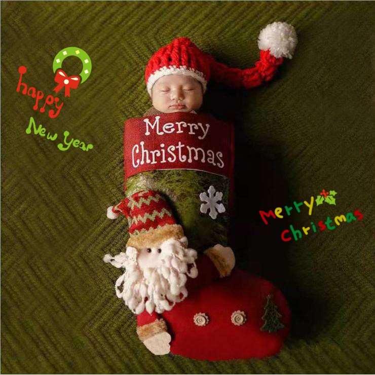 2pcs Christmas Set Socks And Hats With Cotton Fabric Image Photo Properties Fleece Baby Shopee Indonesia