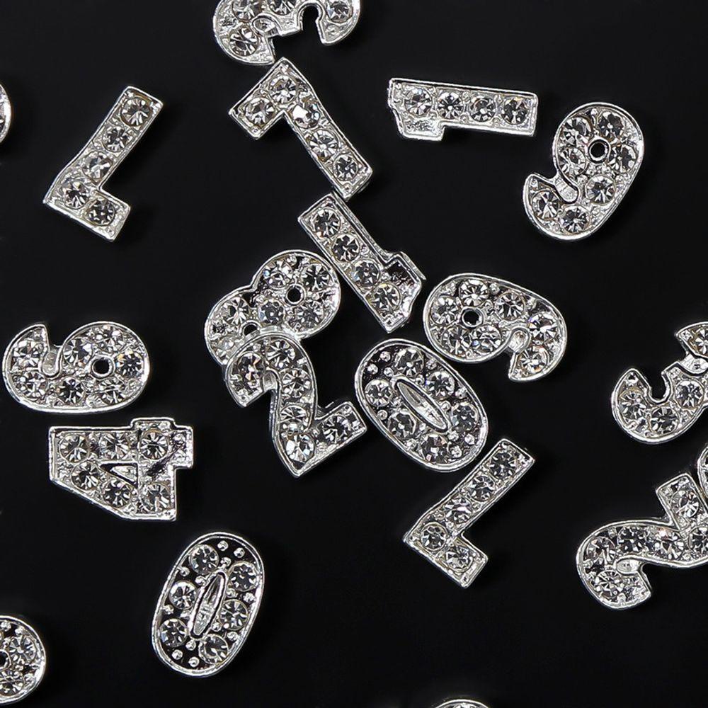 AUGUSTINA Agustina 0-9 Angka Pesona Kuku Fashion Shiny Glitter Warna Perak Perhiasan 3D Manicure Aksesoris