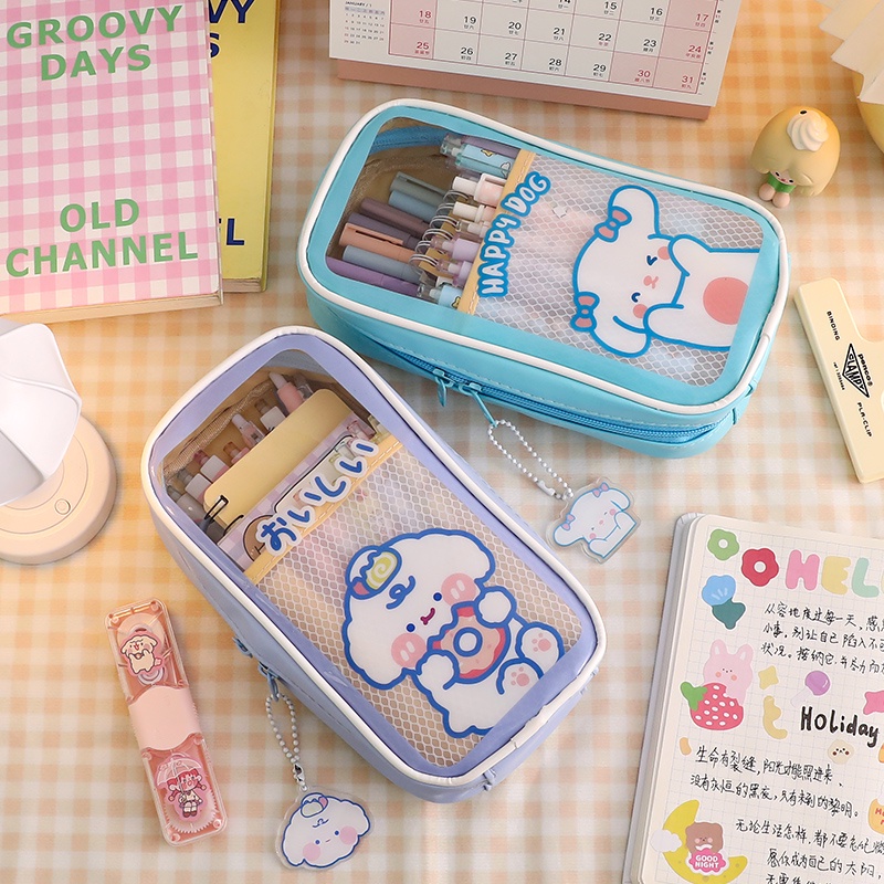 

HenJO Tempat Pensil Transparan Anti Air Motif Kartun Kawaii Dengan Resleting