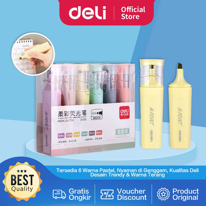 

Deli Highlighter Set / Penanda Set Isi 6 Warna Pastel Desain Lucu S616