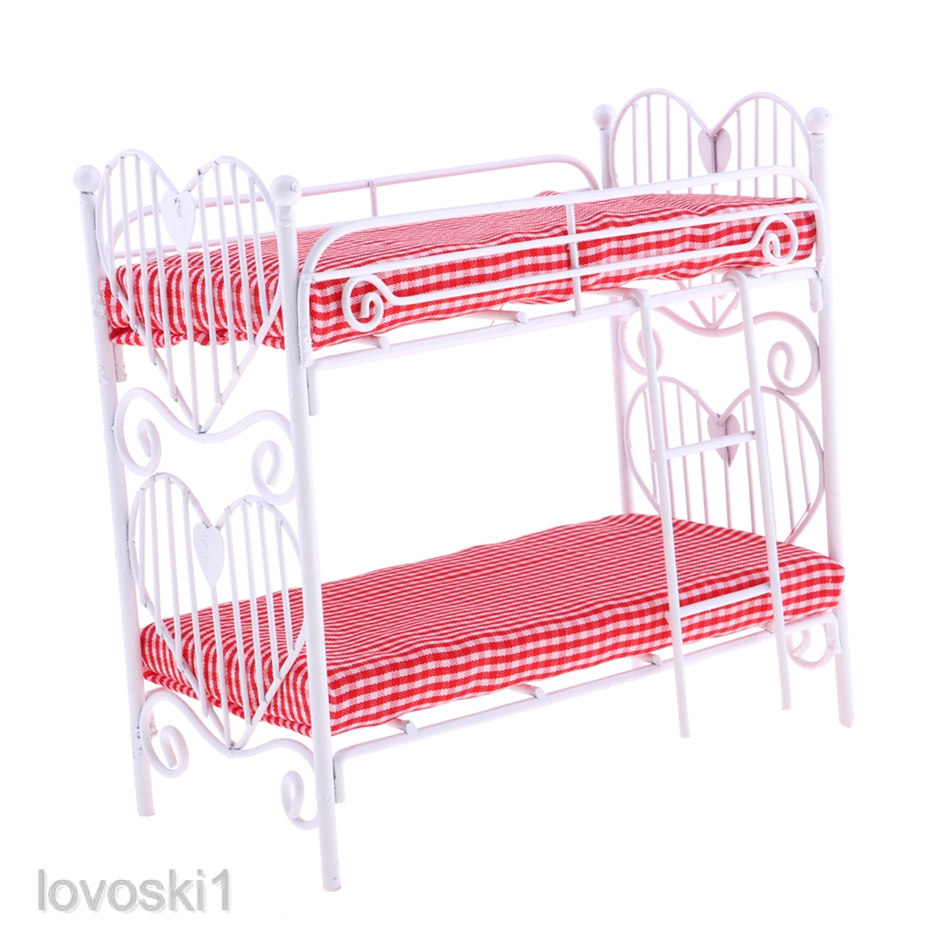 1 12 Scale Dollhouse Miniature Plaid Metal Bunk Bed Furniture For Bedroom