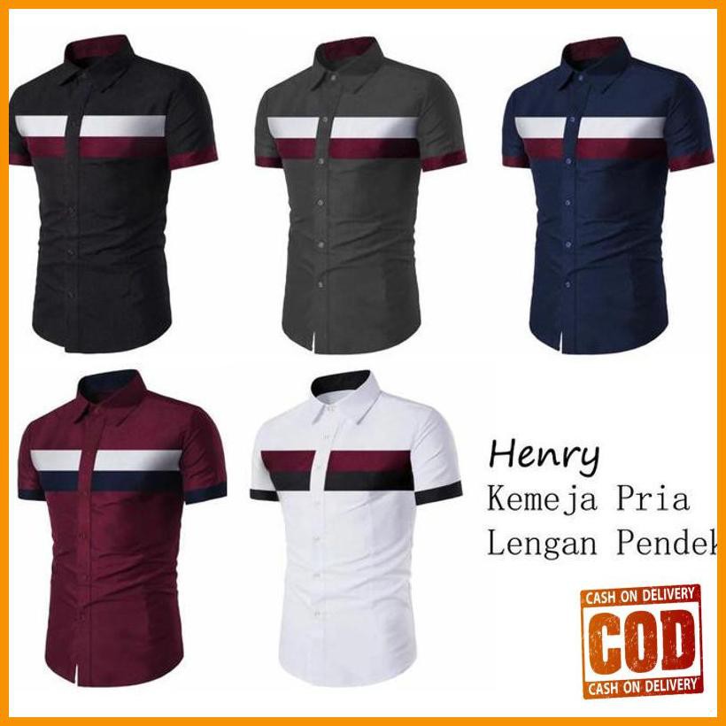 Πpromo* Fortklass Henry Kemeja Pria Lengan Pendek Kemeja Kerja Casual Cowok - Putih, Xs ¥
