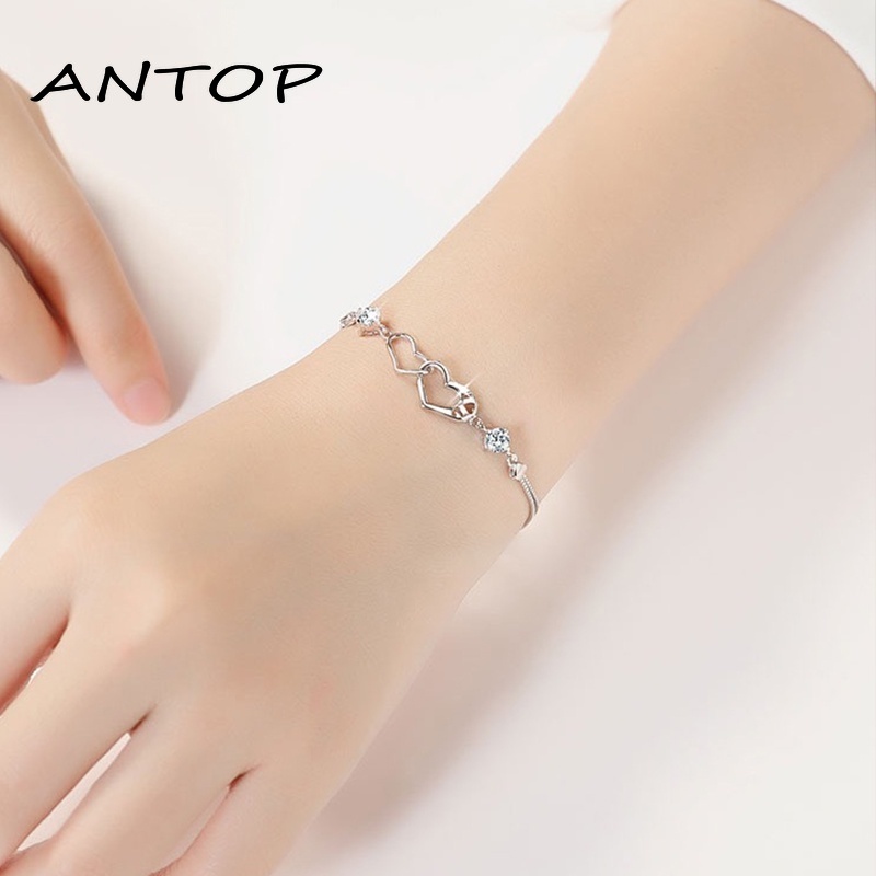 Korea Gelang Fashion Ganda Cinta Hati Bangle Wanita Perhiasan Aksesoris ANTOP