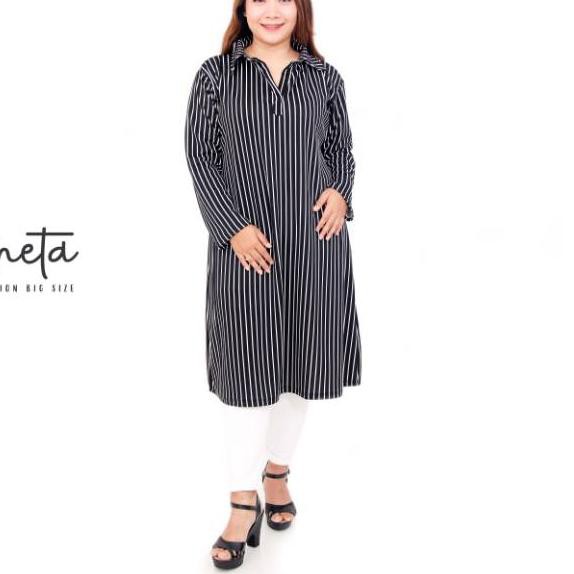 Paling Sesuai.. ONETA - Atasan Tunik Jumbo Wanita Big Size LD 125 Salur Terbaru