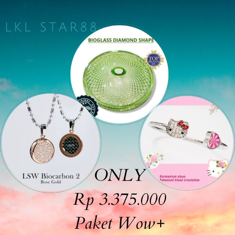 Paket Bioglass Diamond Shape D10 cm + Pendant LSW Biocarbon2 Rose Gold + Bangle Hello Kitty ORI MCI
