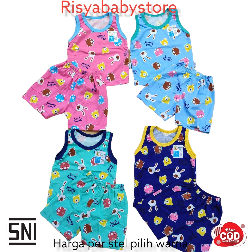 Baju setelan Anak Singlet Motif dasar warna - Baju bayi adem lembut ber- SNI