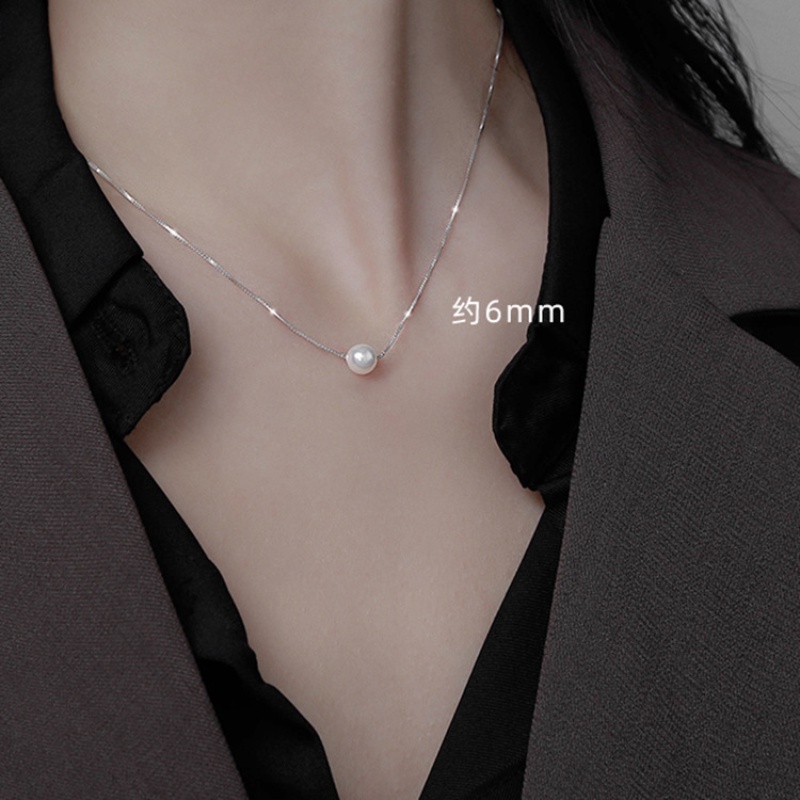 Korean Women Charm Elegant Dainty White Single Gold Pearl Pendant Necklace /Fresh Style Small Ball Simulated Pearl Clavicle Necklace