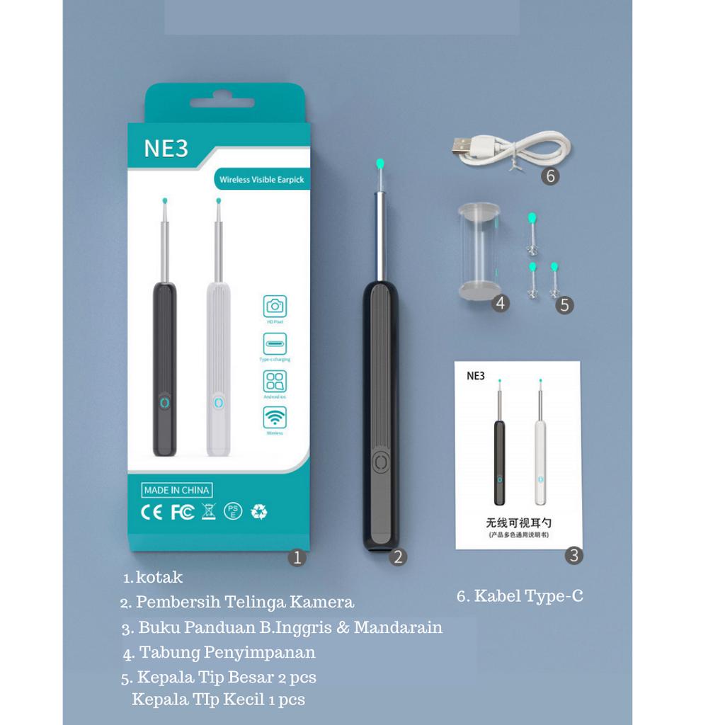 Pembersih Telinga Kamera Korek Kuping Kamera LED smart Visual Ear Stick HD Endoscope WIFI