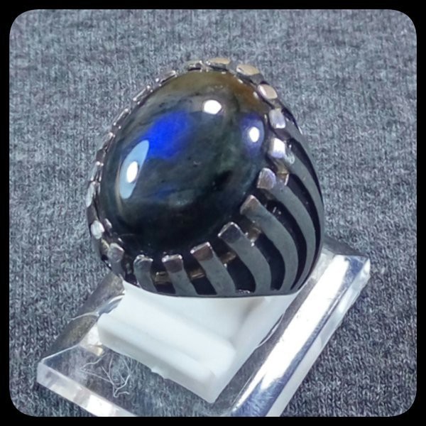 CINCIN LABRADOR BLACK BLUE NIGHT FELDSPAR BIRU SUPER GIWANG RING PLATINUM SUPER