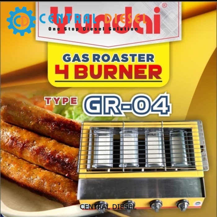 Kompor Gas Panggang Sosis Bbq/ Gas roaster Yundai 4 tungku cover kaca