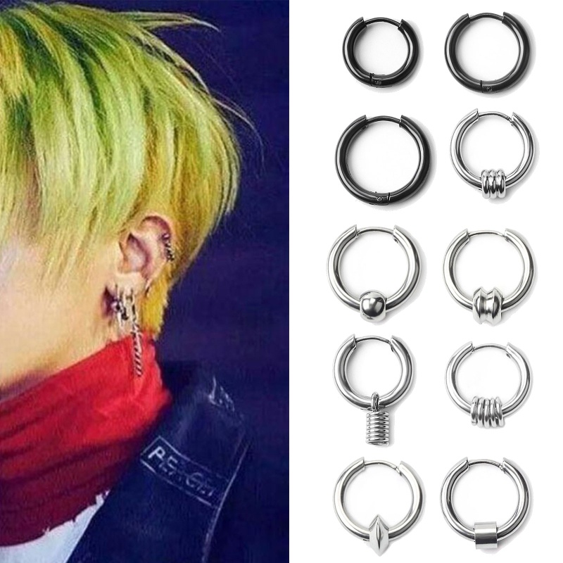 Siy 10Pcs Anting Bulat Hypoallergenic Bahan Stainless Steel Untuk Pria / Wanita