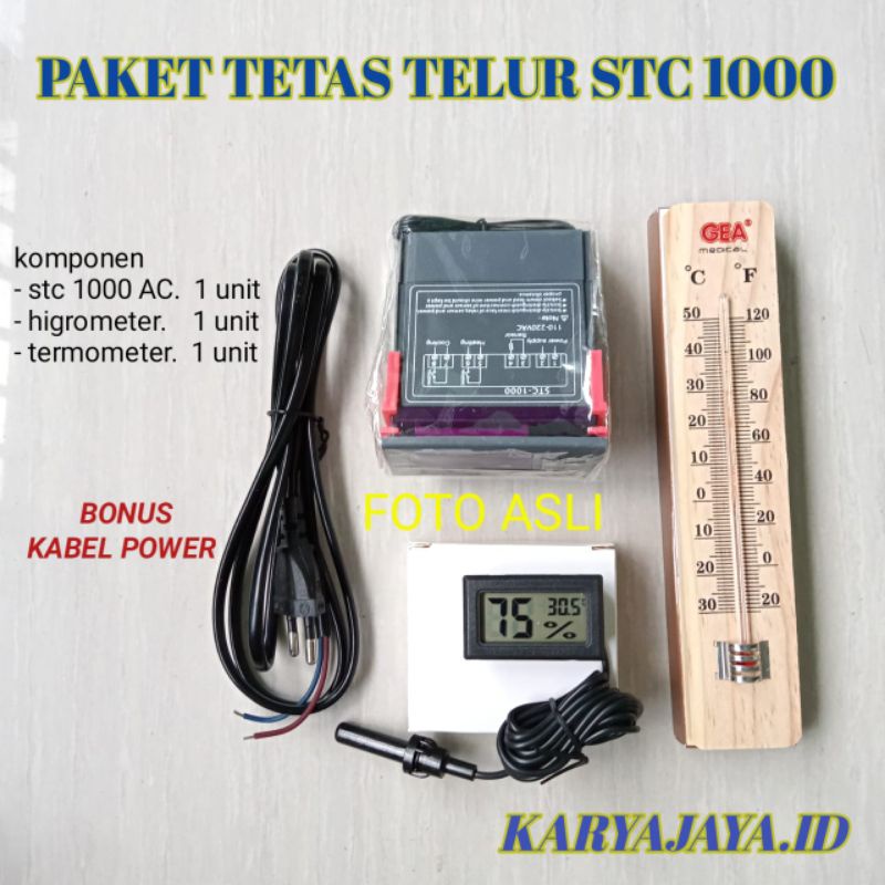 Paket Tetas Telur thermostat STC 1000, termometer gea, higrometer kabel