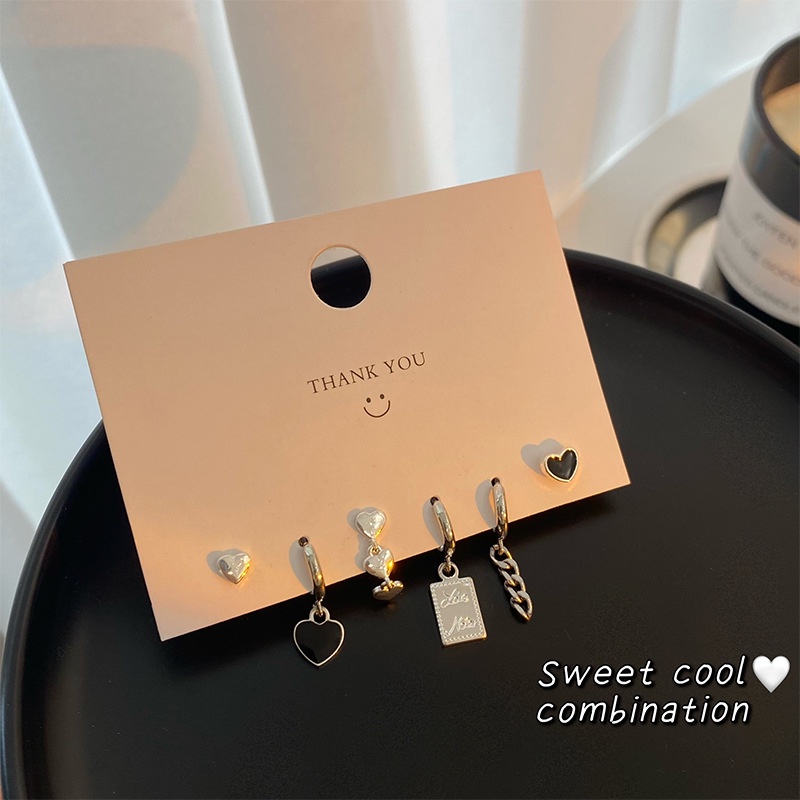 Anting Stud Rantai Drop Oil Bentuk Hati Salib Beruang Bahan 925 Silver Untuk Wanita