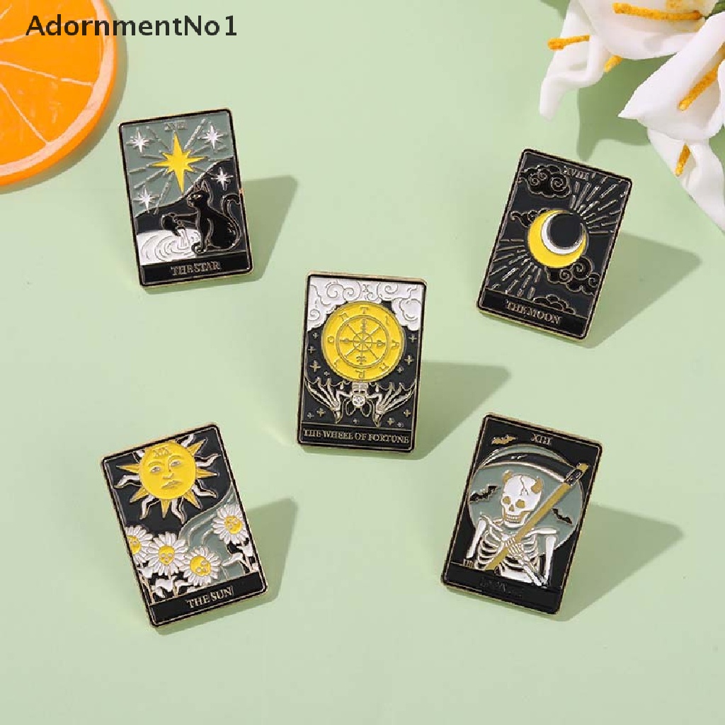 (AdornmentNo1) Bros Pin Enamel Desain Kartun Ular Hitam Kartu Tarot Pasang Denim