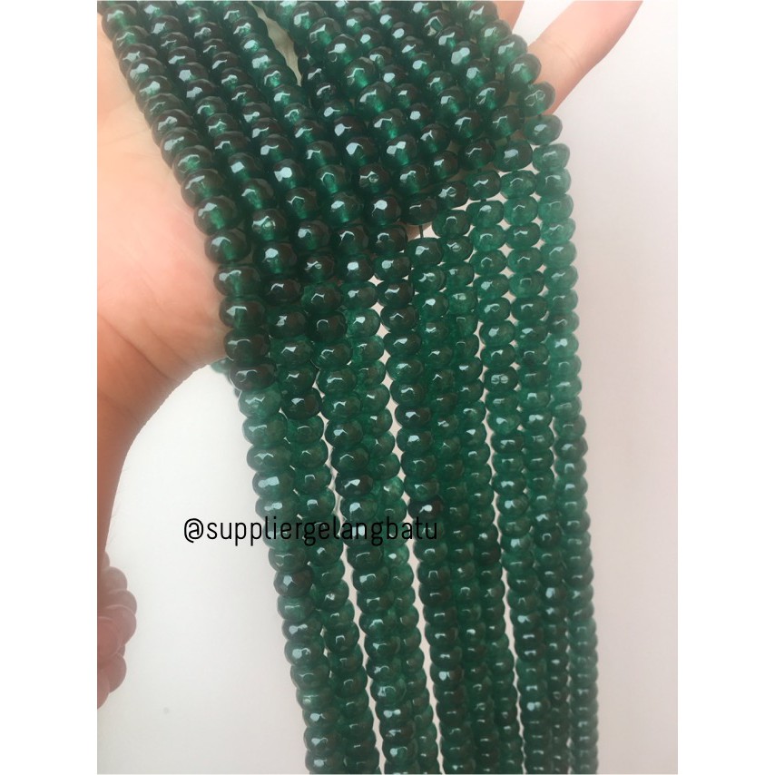 batu beads rondelle Faceted Hexagon Stone Beads 4 x 8mm giok hijau tua fashionita aksesoris craft