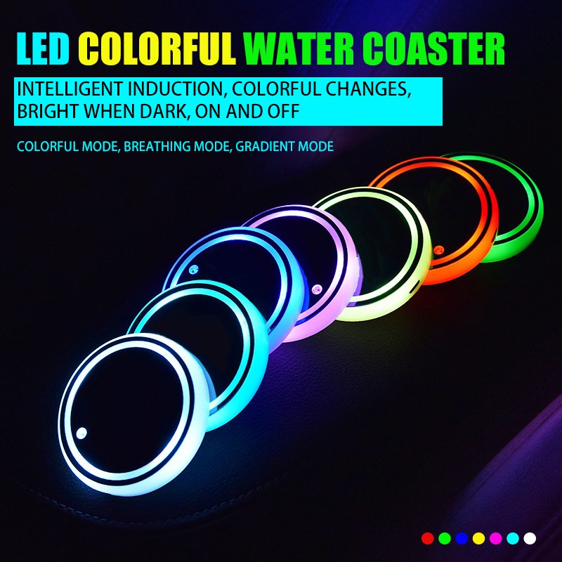 Coaster / Tatakan Gelas Anti slip Dengan Lampu LED Warna-Warni + Kabel Charger USB Untuk Mobil