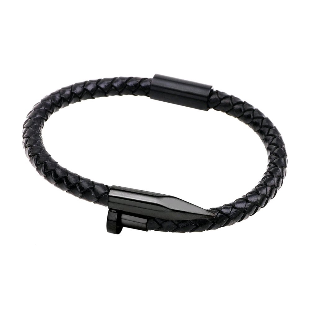 ⭐⭐⭐⭐⭐Gelang Kulit Hitam Paku Pria Cowok Black Nail Bracelet