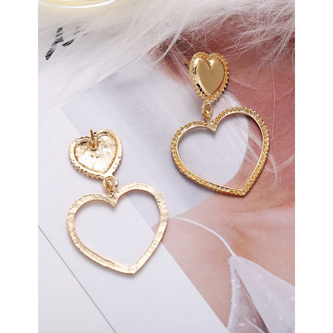 LRC Anting Tusuk Fashion Gold Hollow Big Love Tassel Earrings D31701