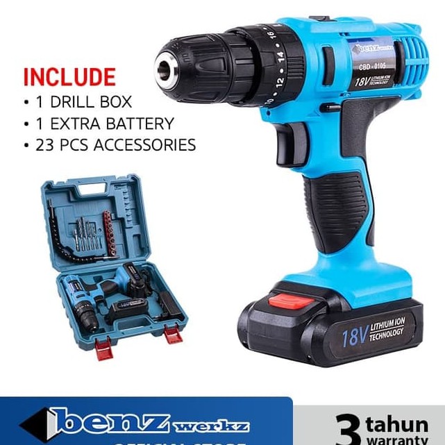 BENZ Mesin Bor Tangan Baterai 18V CBD-0105 /Cordless Impact Drill 18V bor charge / bor cas set benz