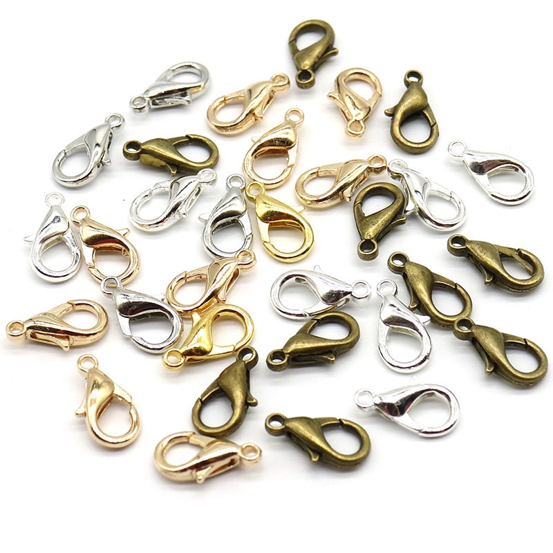 10Pcs / lot Kait Lobster Warna Bronze / Gold Ukuran 12mm Untuk Membuat Perhiasan Kalung / Gelang DIY