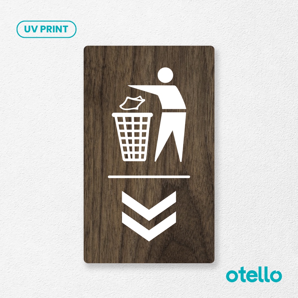 Otello - Sign Petunjuk Buang Sampah Pada Tempatnya Panah Tempat Sampah Signage Board Kayu Print Penanda Tanda Papan Dinding Tempel