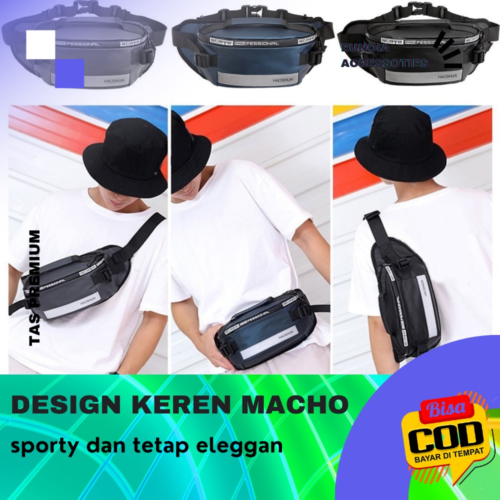 Tas Waistbag Shoulderbag Selempang Slempang Bahu Import Pria Wanita Cowok  Cowo Remaja Gojek Ojol Se