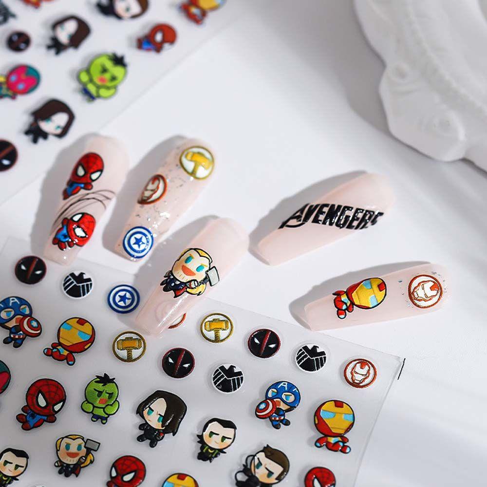 Needway   Kartun Stiker Kuku Wanita Fashion Smiley Bunga Avengers Perekat Diri Nail Art Dekorasi