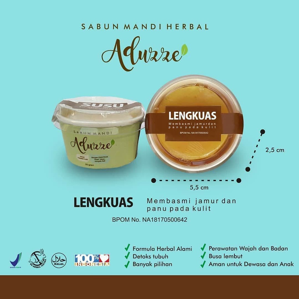 Sabun Herbal LENGKUAS Aduzze Anti Panu Jamur Perawatan Kulit - Original isi 50 Gram